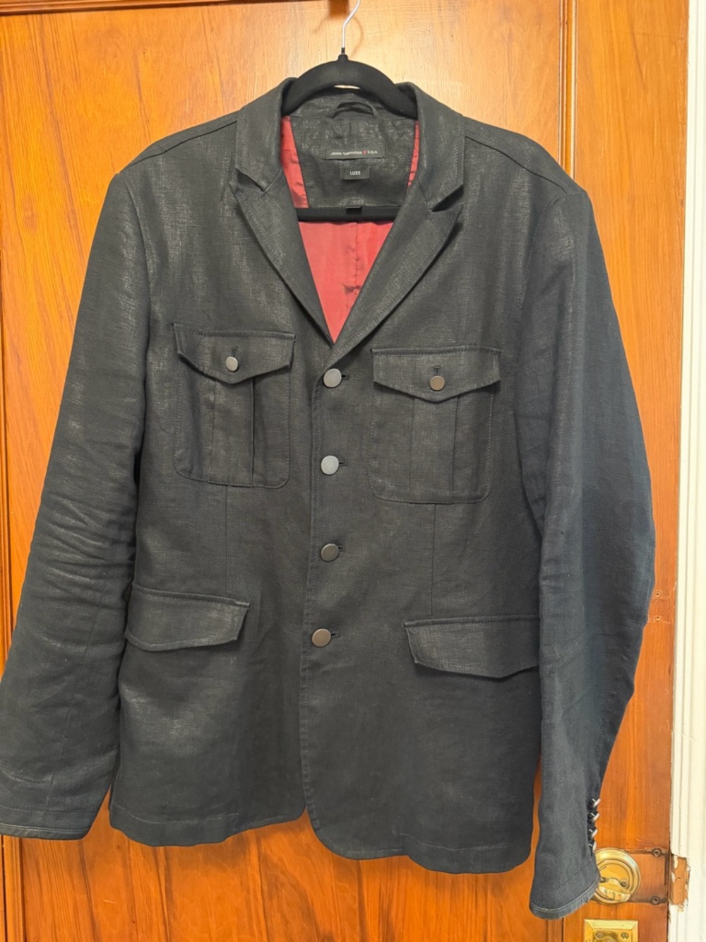 John Varvatos Black Field Jacket with Red Lining
